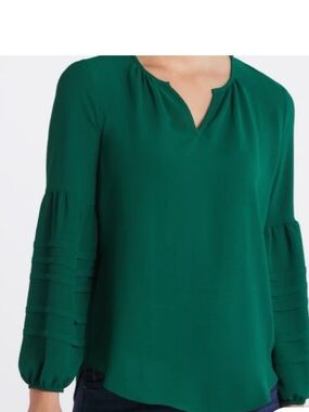 Stitch Fix Fortune + Ivy Chrissy Pleated Sleeve Blouse Dark Green